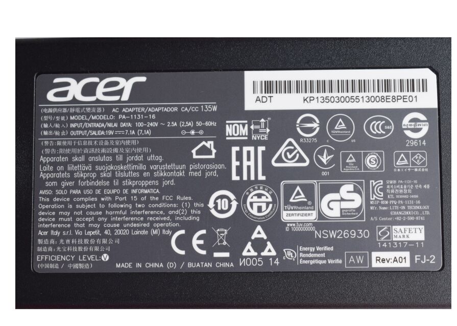 Original 135W Acer Aspire 5 A517-51GP-80LB AC Adapter + Free Cord