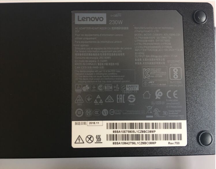 230W Lenovo Thunderbolt 3 WorkStation Dock 40AN0230AR AC Adapter +Cord